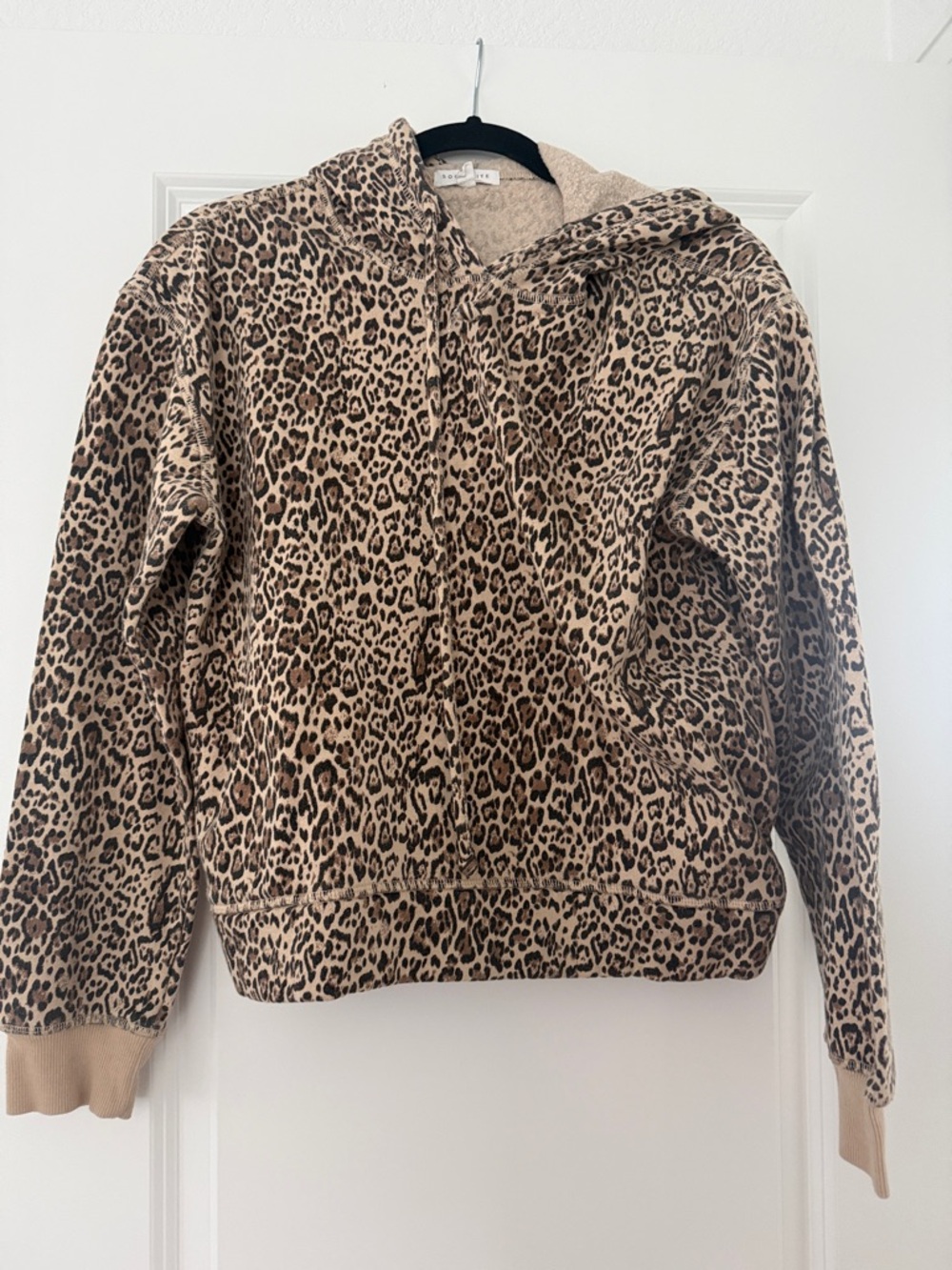 Socialite Leopard Hoodie in Tan and Black Trim